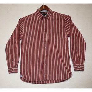 Tommy Hilfiger Shirt Men Sz Medium Long Sleeve Red W/ White Stripes Button Down
